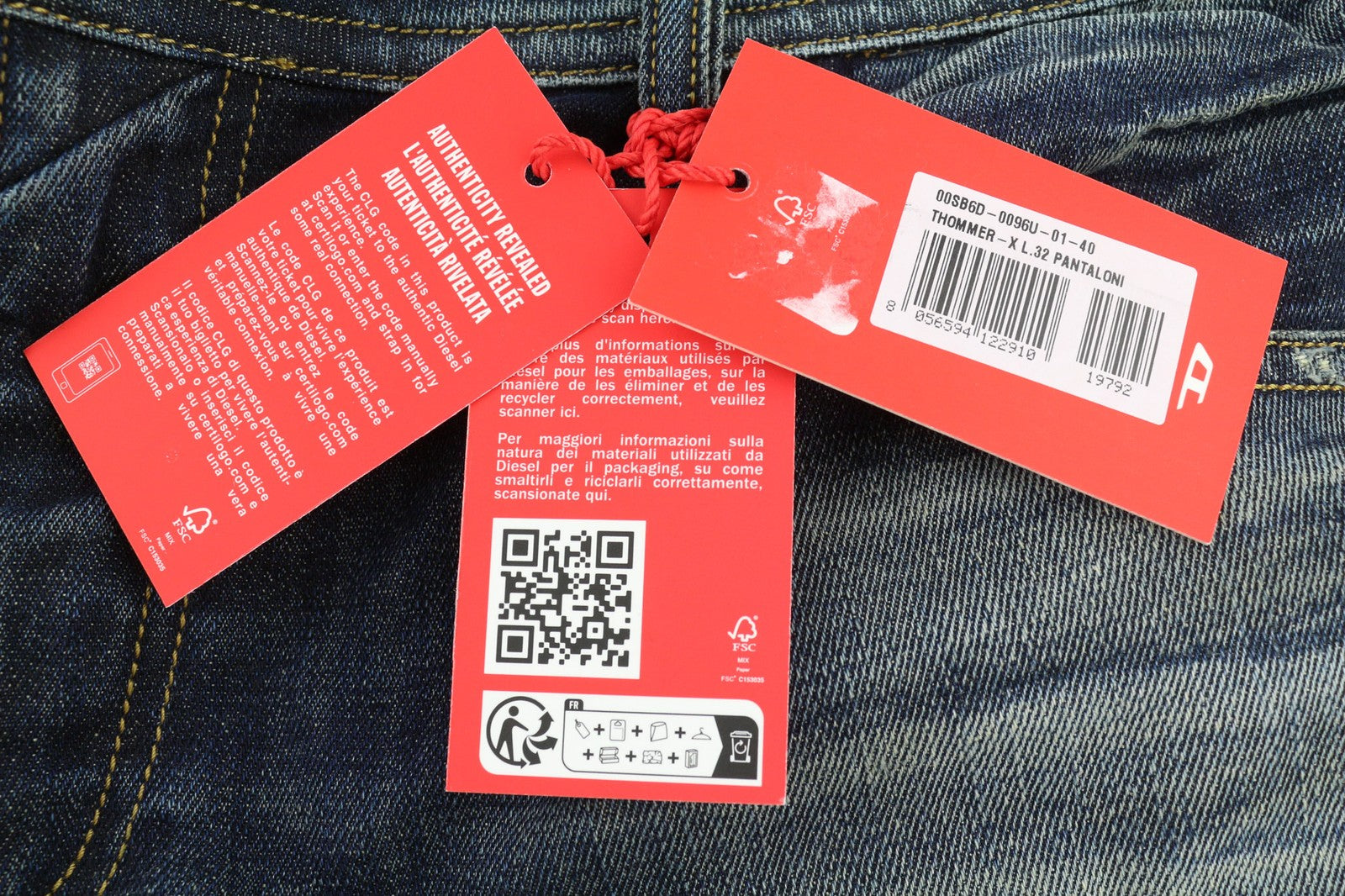 DIESEL Thommer-X 0096U Mens Jeans W40/L32 Dark Blue Washed Distress Slim