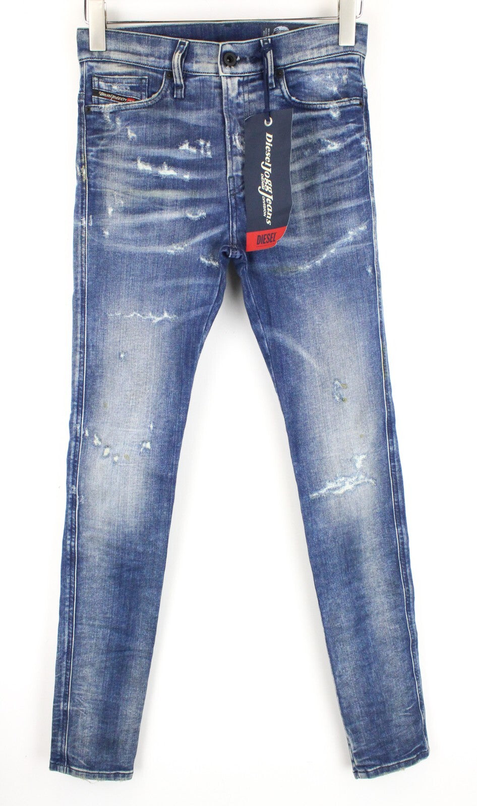 DIESEL D-Reeft-T 0870O W26 vyriški džinsai su sendinto audinio dėmėmis ir sportiniu aptemptu audiniu, aptempti jogg džinsai berniukams. 