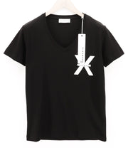 RICHMOND moteriški marškinėliai S, juodi, trumpomis rankovėmis, V formos iškirpte, su raštu, visiems metų laikams 