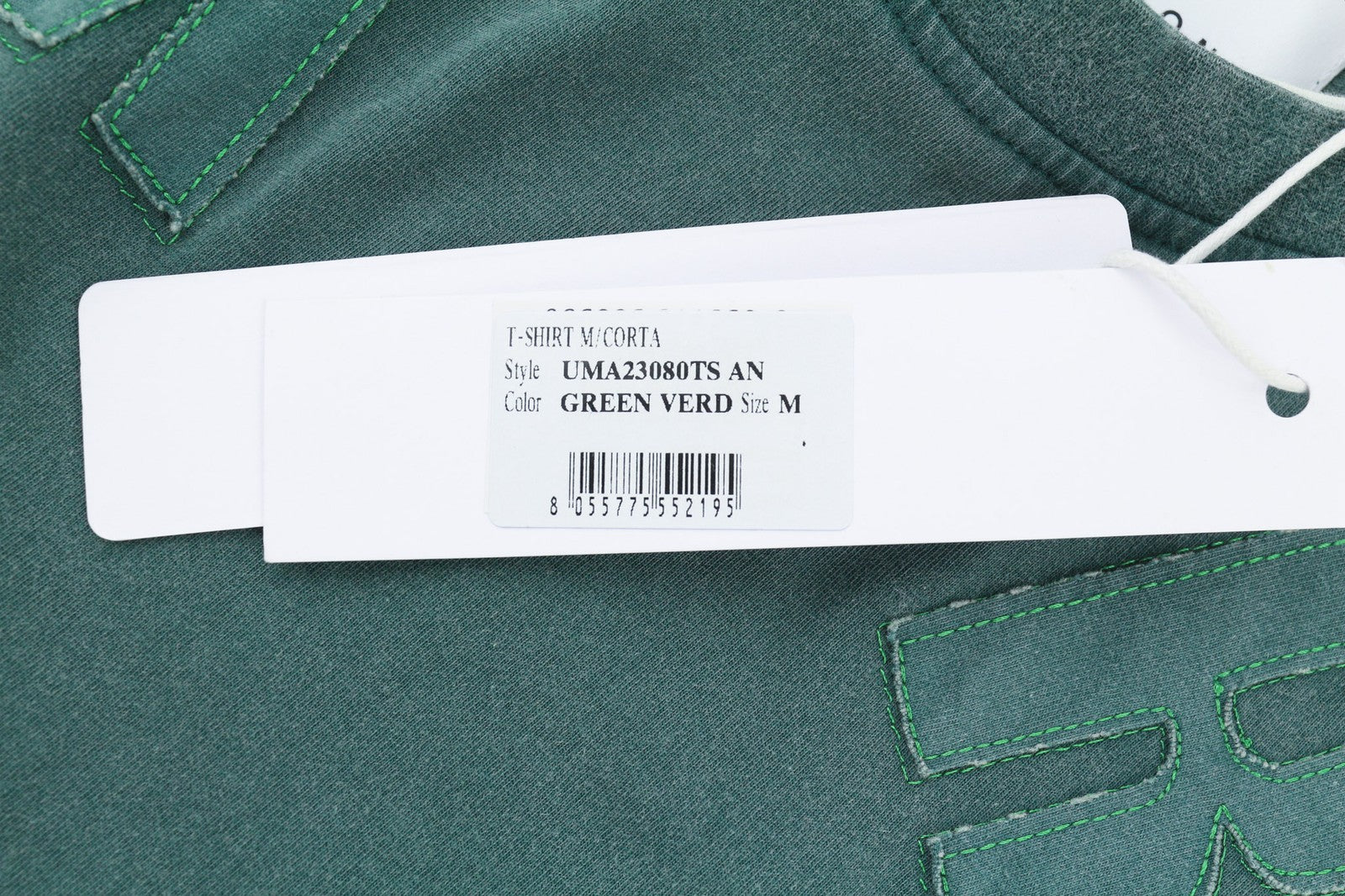 JOHN RICHMOND vyriški marškinėliai L dydžio žali apvalios iškirptės trumpomis rankovėmis su dideliais lopais 