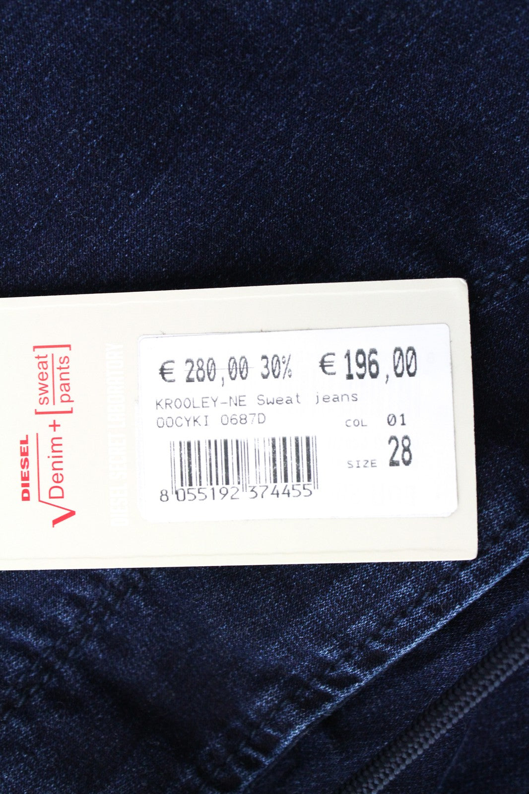 DIESEL Krooley-NE 0687D W28 Men Jeans Sweat Jogg Tapered Contrasting Blue Fade