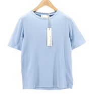 JOHN RICHMOND moteriški marškinėliai S šviesiai mėlyni trumpomis rankovėmis, dideli apvalūs marškinėliai priekyje 