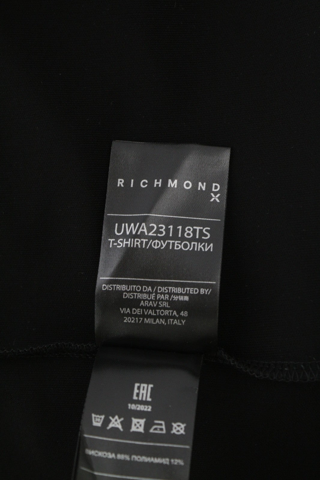 RICHMOND moteriški marškinėliai S juodi trumpomis rankovėmis, apvaliu raštu, visiems metų laikams 