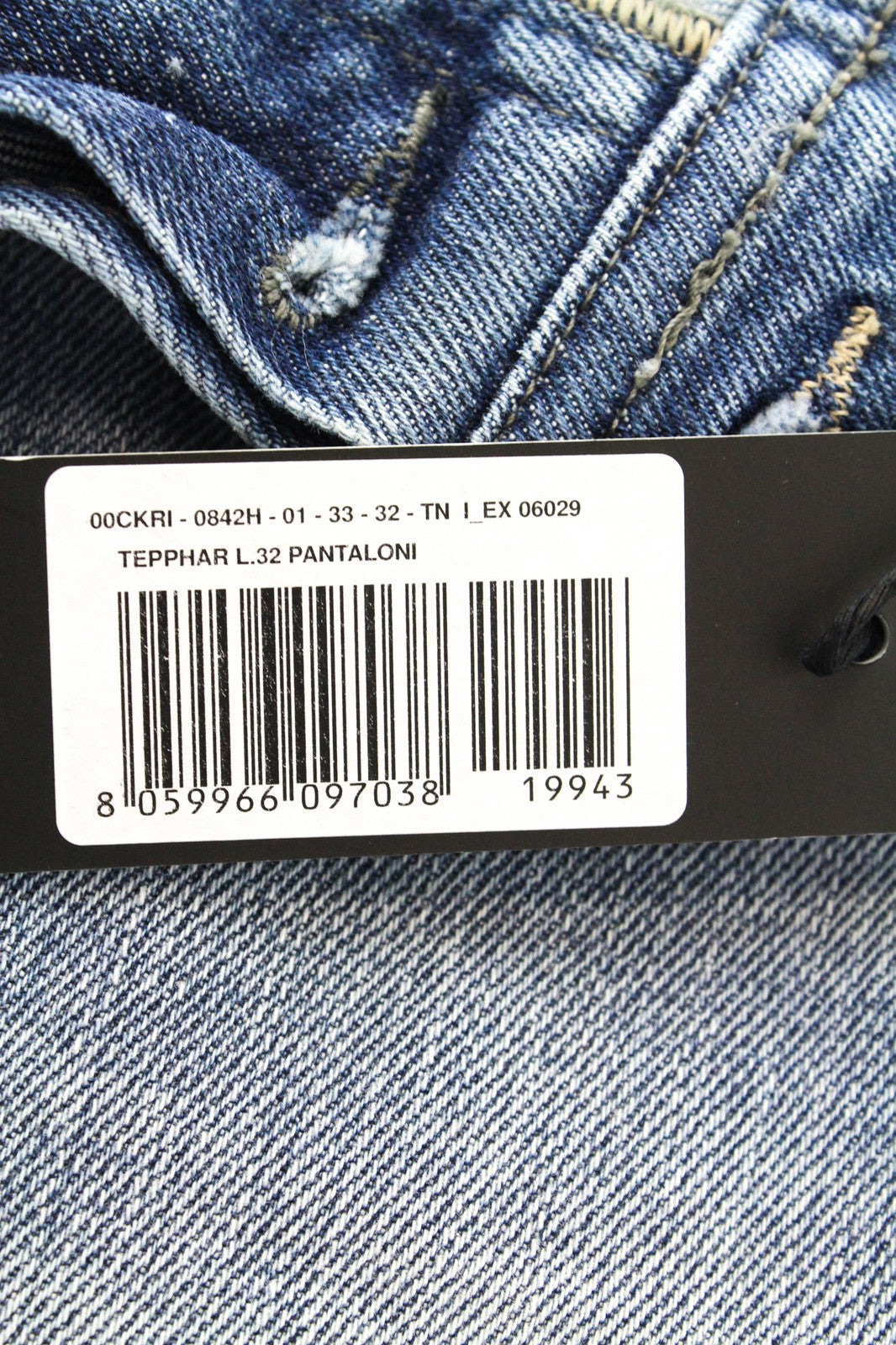 DIESEL Tepphar 0842H W33/L32 Men Jeans Whiskered Washed Out Blue Slim Carrot