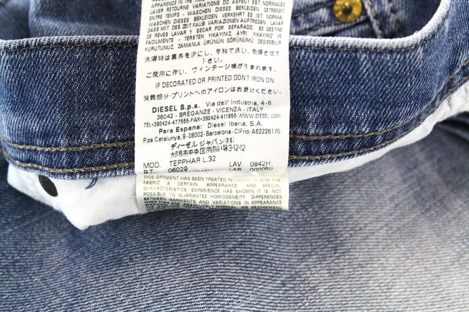 DIESEL Tepphar 0842H W33/L32 Men Jeans Whiskered Washed Out Blue Slim Carrot