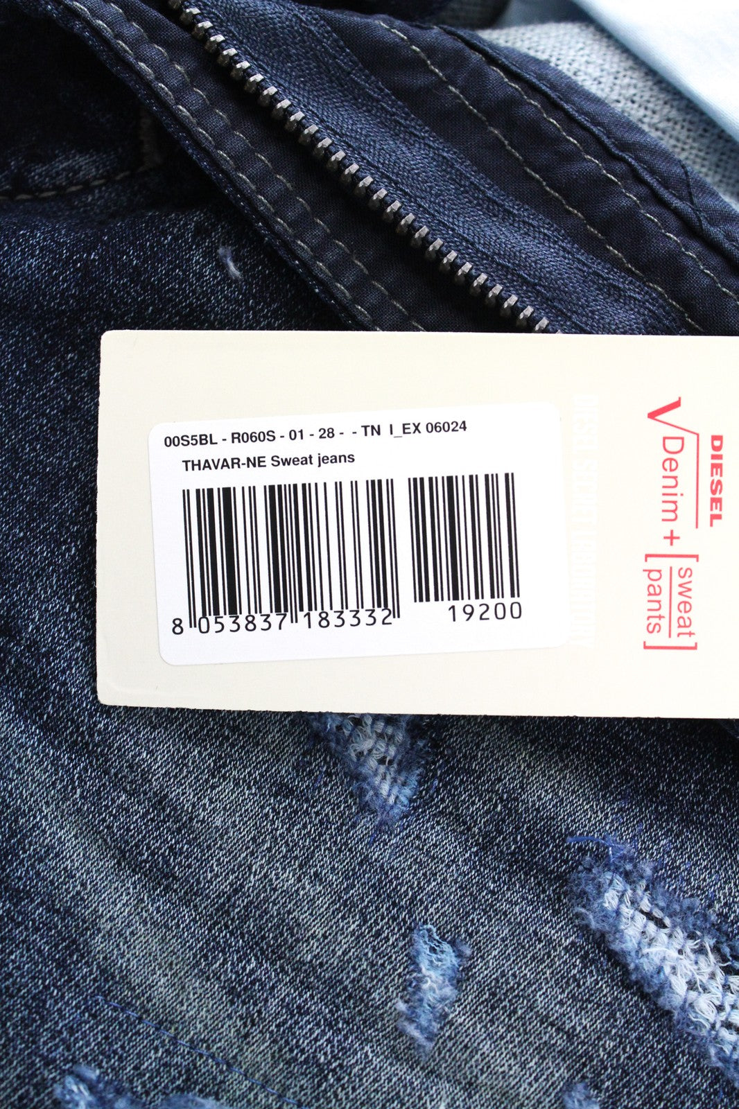 DIESEL Thavar-NE R060S W28 Men Jeans Tapered Ripped Aged Look Sweat Jogg Blue