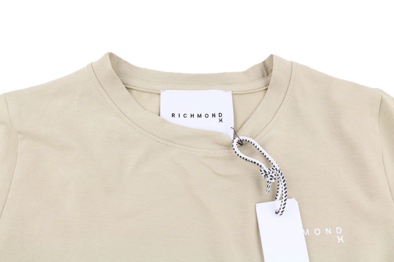 RICHMOND moteriški marškinėliai S smėlio spalvos trumpomis rankovėmis, apvalia apykakle, tamprūs, visiems metų laikams 