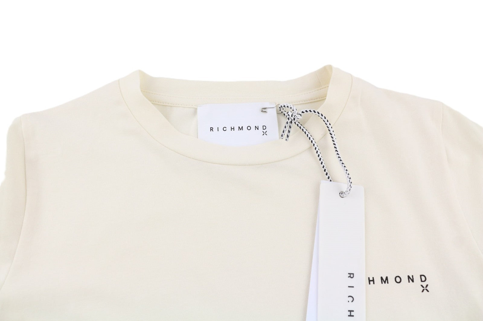 JOHN RICHMOND moteriški marškinėliai S dydžio, smėlio spalvos, trumpomis rankovėmis, apvalia kaklo iškirpte, tamprūs 