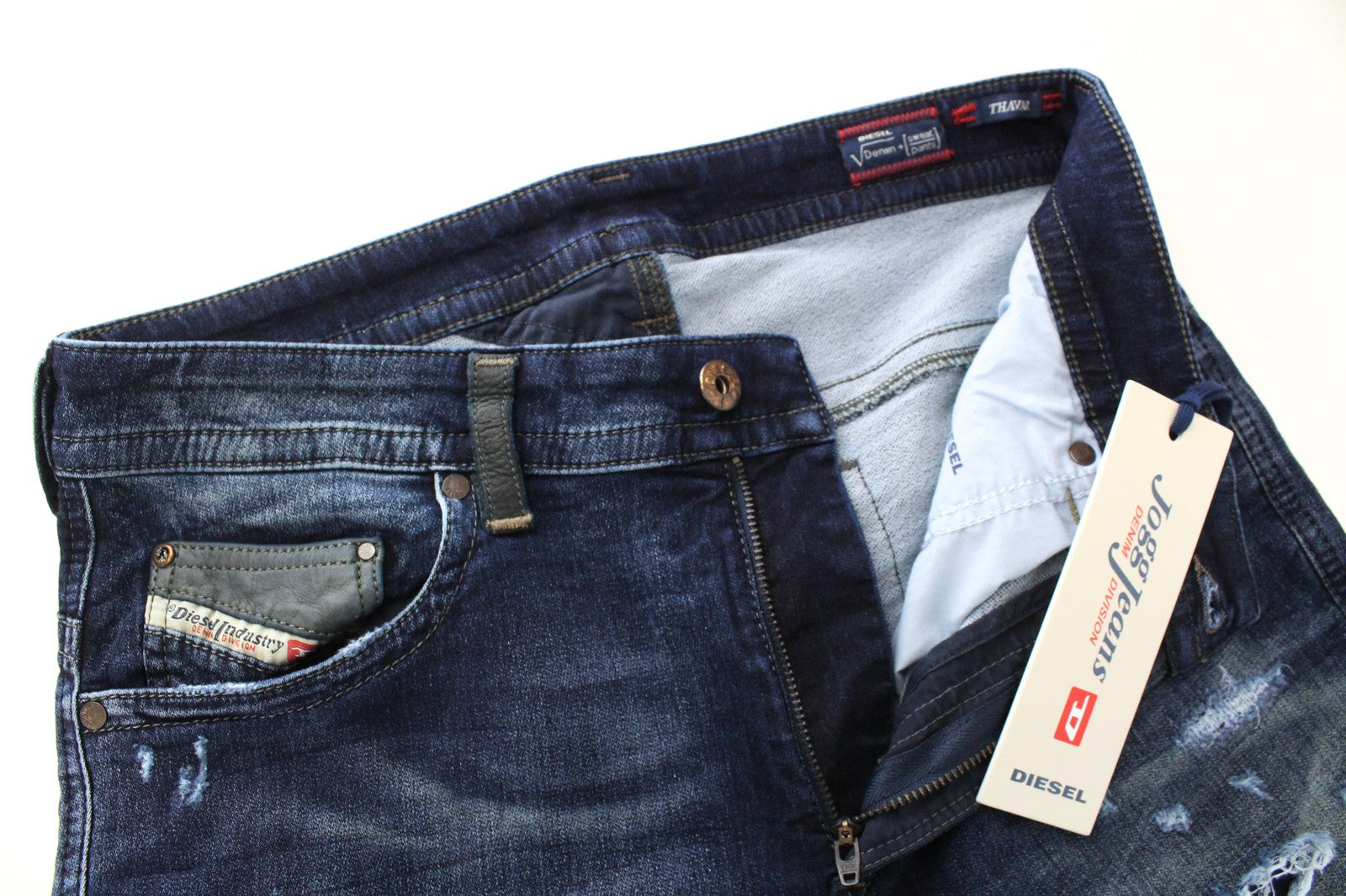 DIESEL Thavar-NE R060S W28 Men Jeans Sweat Jogg Blue Taper Distressed Aged Look