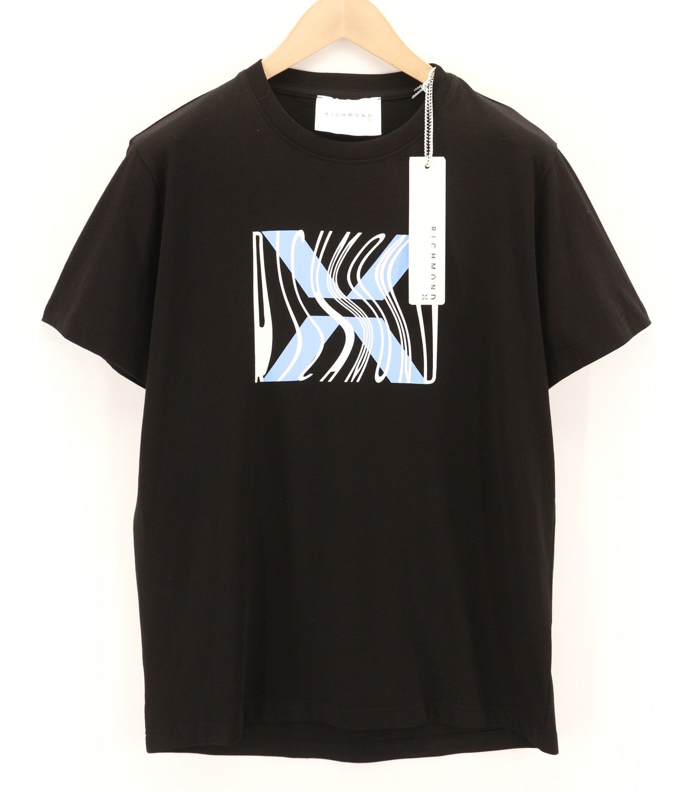 JOHN RICHMOND vyriški marškinėliai M tamsiai juodi trumpomis rankovėmis ir apvalia kaklo iškirpte 