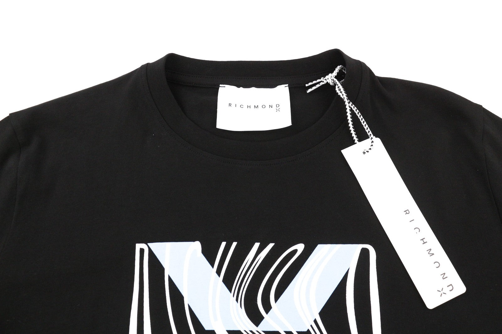 JOHN RICHMOND vyriški marškinėliai M tamsiai juodi trumpomis rankovėmis ir apvalia kaklo iškirpte 