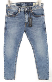 DIESEL Thommer 084UX W29/L30 vyriški džinsai su akmens spalvos raštu, ploni-aptempti, dėmėti, su užtrauktuku 