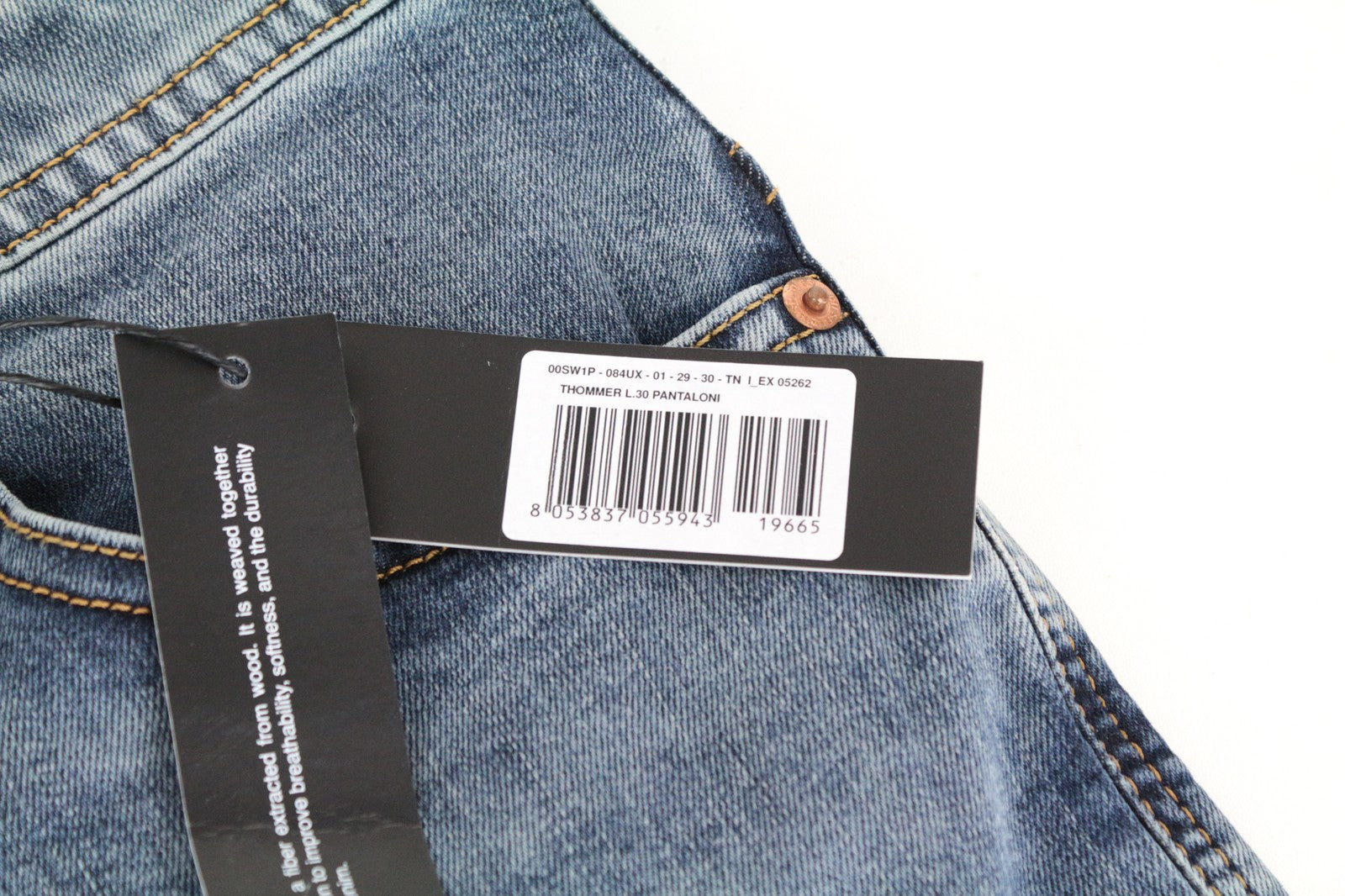 DIESEL Thommer 084UX W29/L30 vyriški džinsai su akmens spalvos raštu, ploni-aptempti, dėmėti, su užtrauktuku 