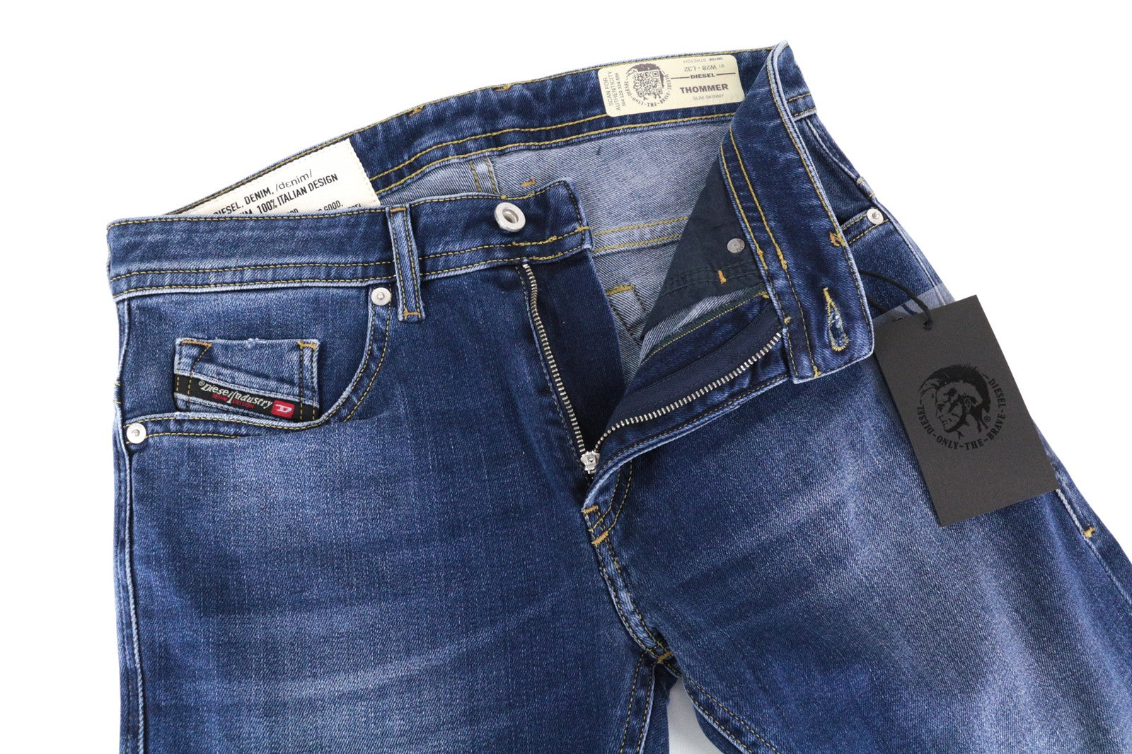 DIESEL Thommer 0870F W28/L32 vyriški džinsai su mėlyna užtrauktuku, išblukę, ploni, aptempti