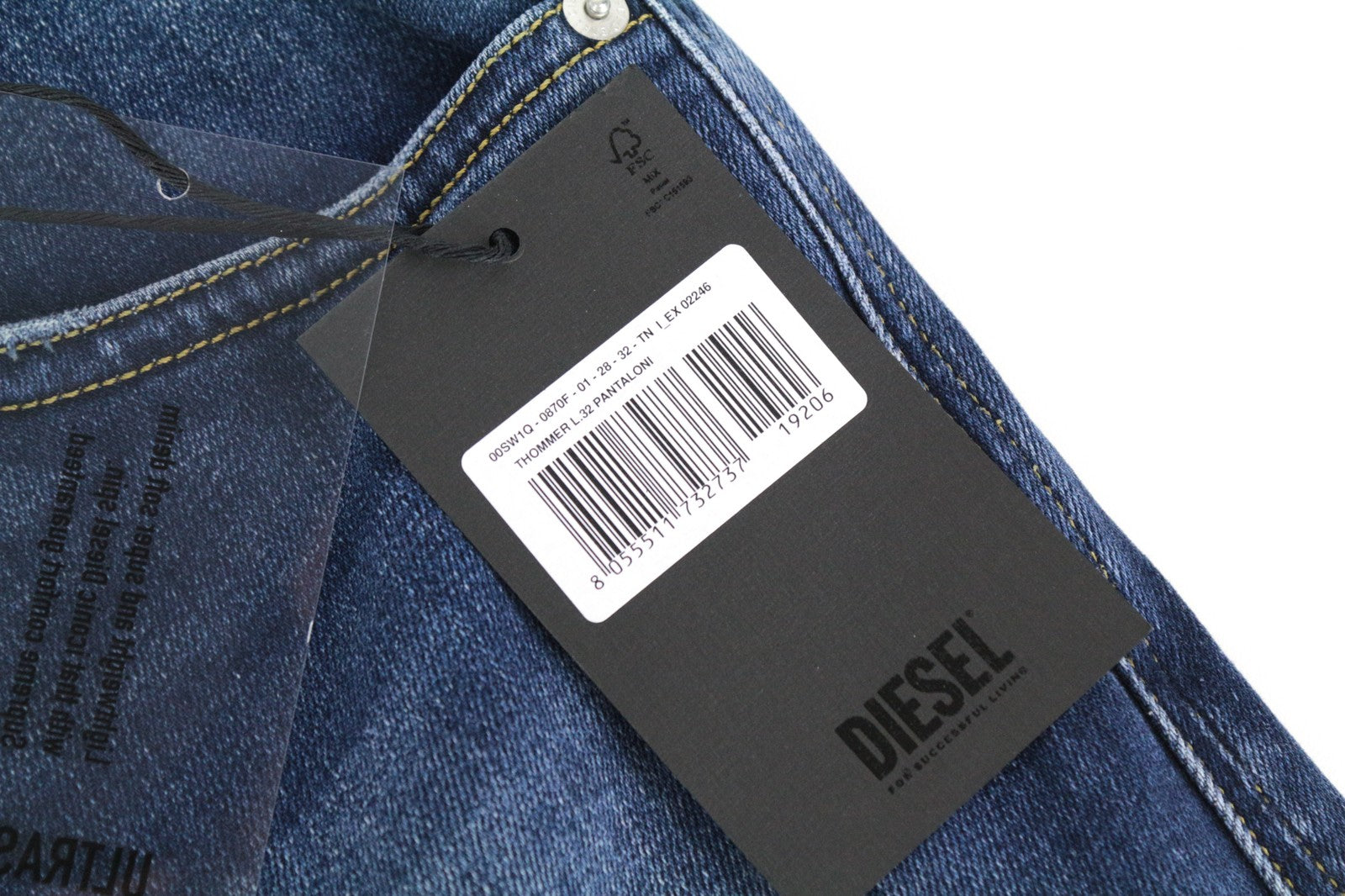 DIESEL Thommer 0870F W28/L32 vyriški džinsai su mėlyna užtrauktuku, išblukę, ploni, aptempti