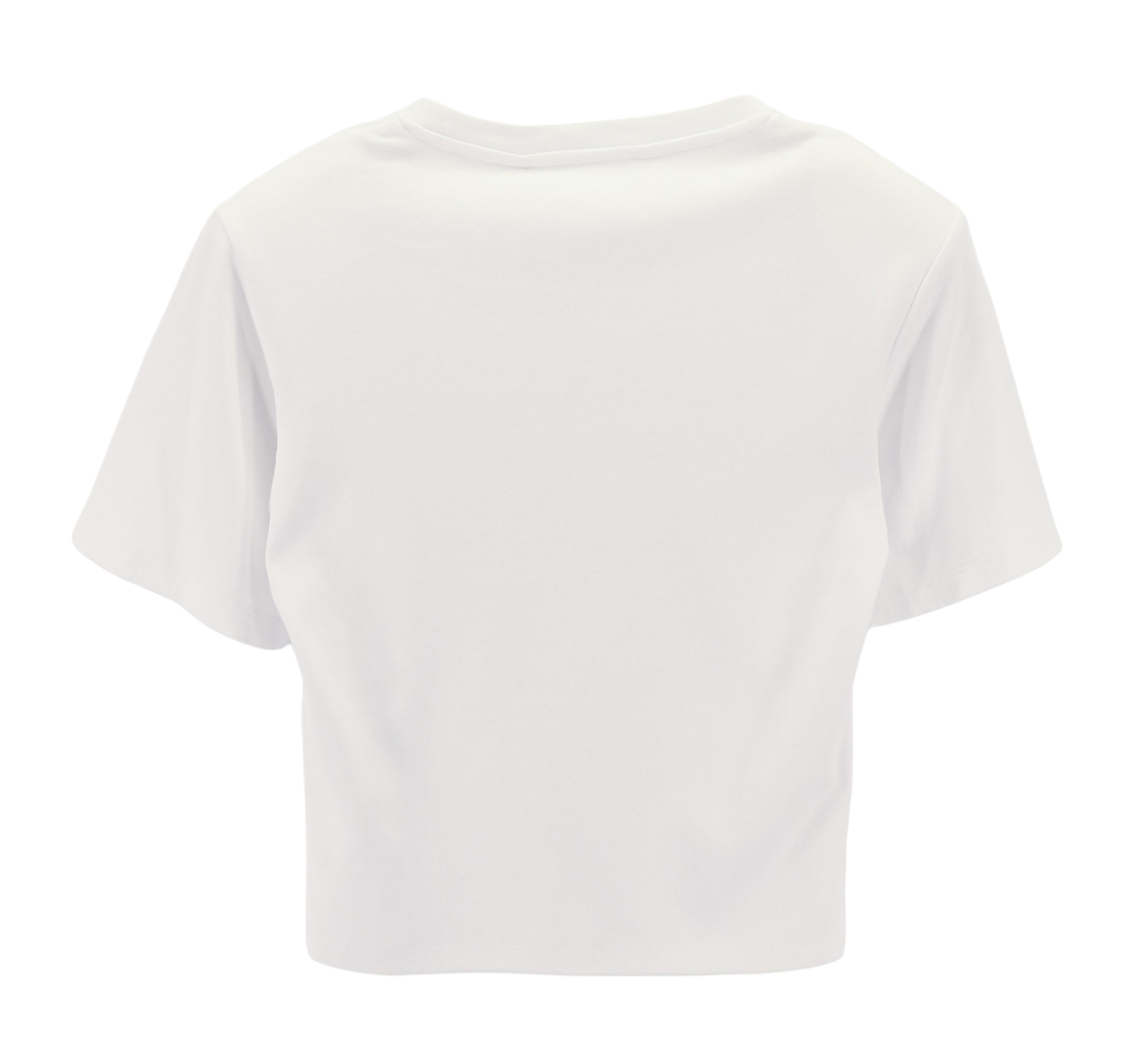 JOHN RICHMOND moteriški marškinėliai S dydžio, balti, su petukais, apvalūs, trumpomis rankovėmis priekyje 