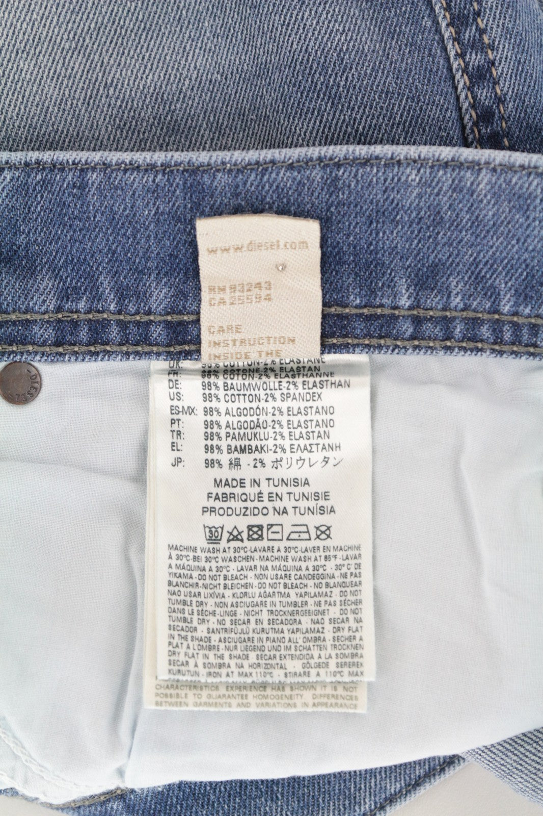 DIESEL Tepphar 0842H W33/L32 vyriški džinsai Slim Carrot Whiskered Washed Out Blue 