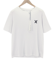 JOHN RICHMOND moteriški marškinėliai S, balti, dideli, apvalūs, trumpomis rankovėmis 