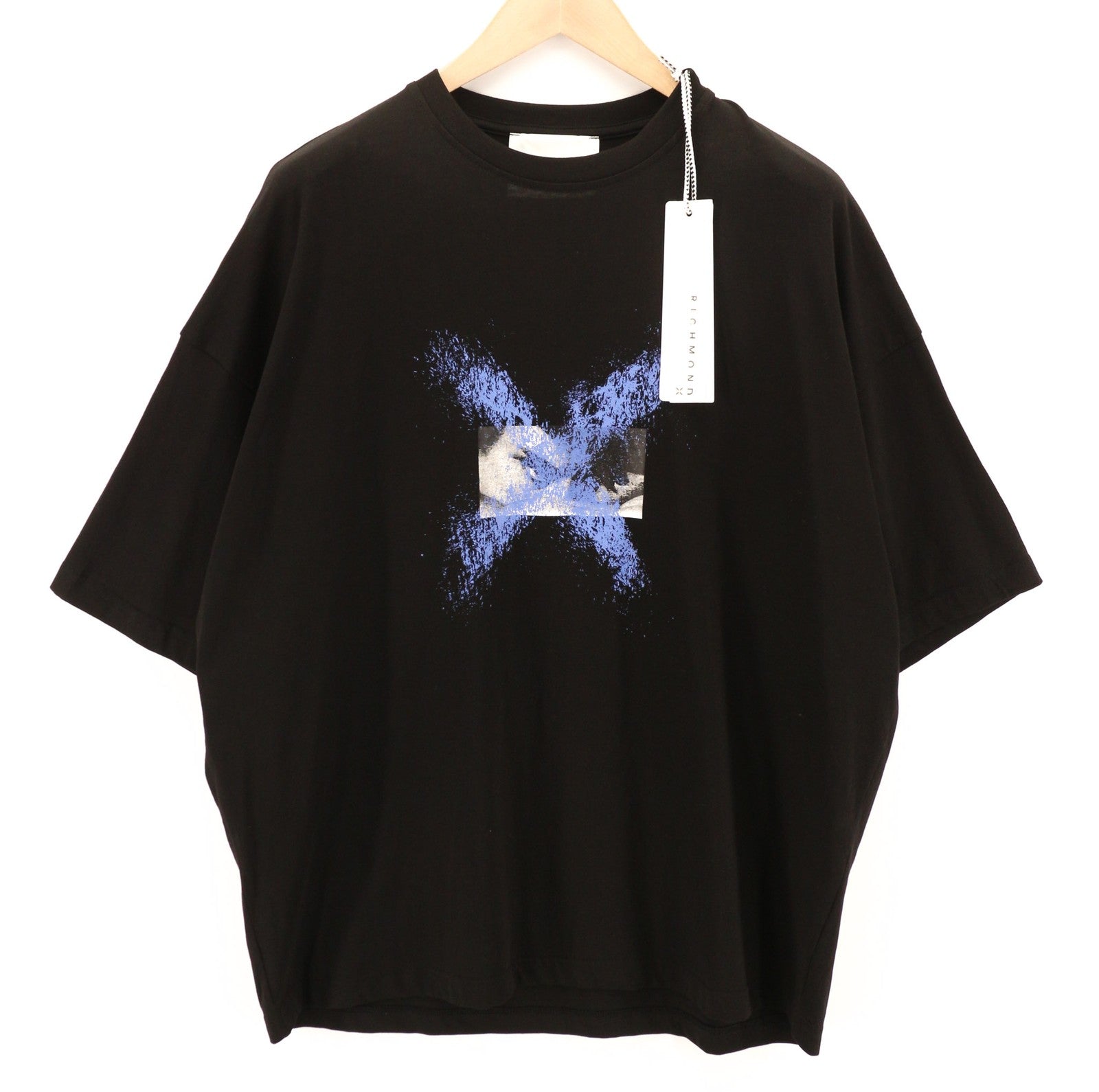 JOHN RICHMOND vyriški marškinėliai M, juodi, dideli, laisvi, tamprūs, trumpomis rankovėmis 