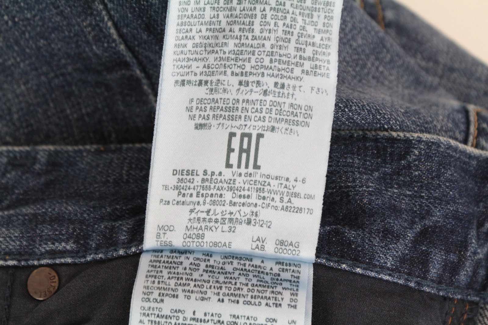 DIESEL Mharky 080AG W29/L32 vyriški džinsai, akmens spalvos, ploni, aptempti, mėlyni