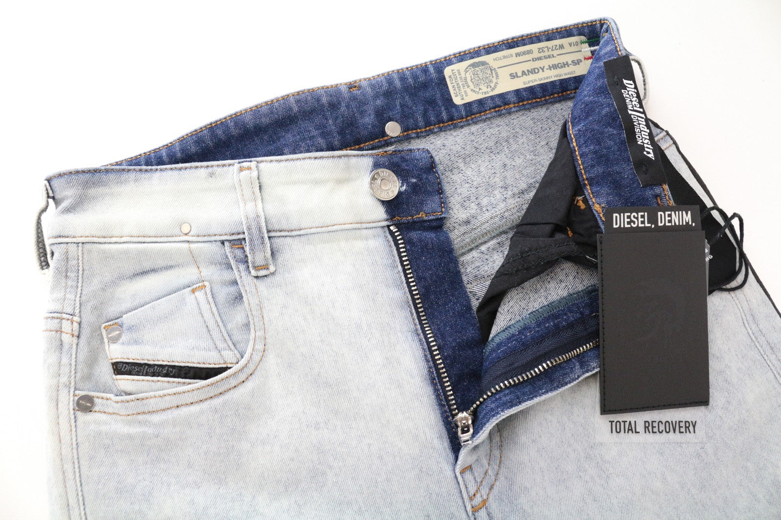 DIESEL Slandy-High-SP 0890M W27/L32 moteriški itin aptempti džinsai, skalbtos mėlynos spalvos, tamprūs 