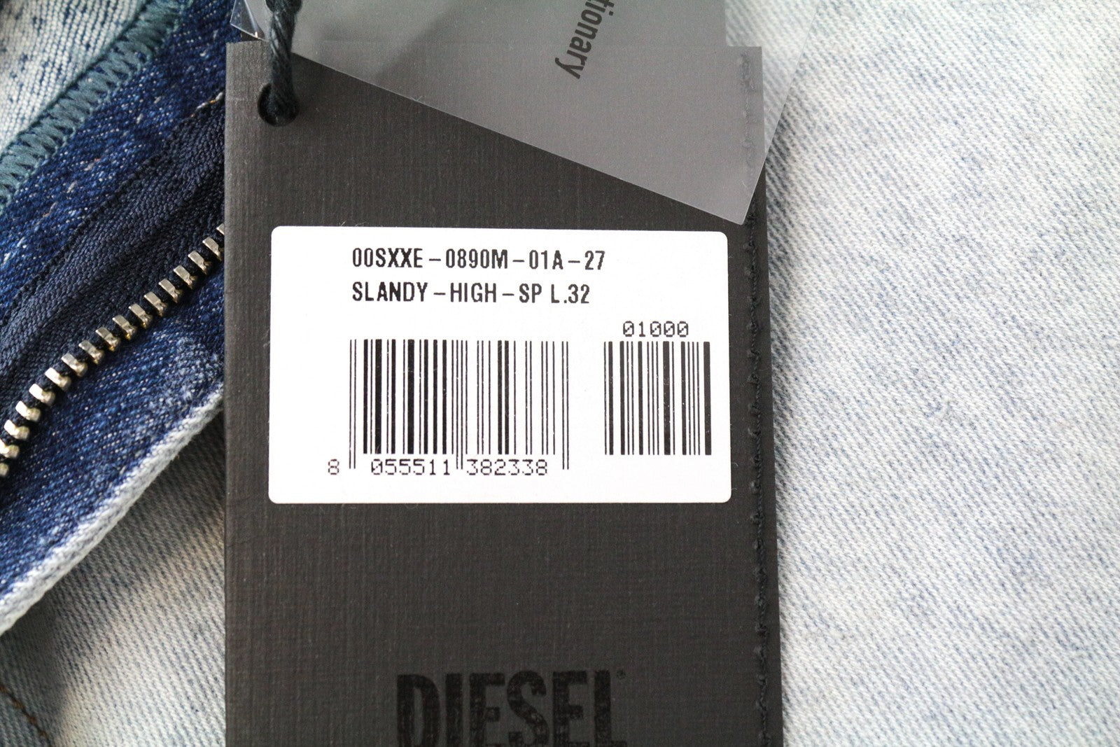 DIESEL Slandy-High-SP 0890M W27/L32 moteriški itin aptempti džinsai, skalbtos mėlynos spalvos, tamprūs 