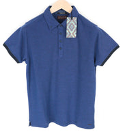 SCOTCH & SODA S Men T-Shirt Melange Blue Polo Neckline Cotton Blend Classic
