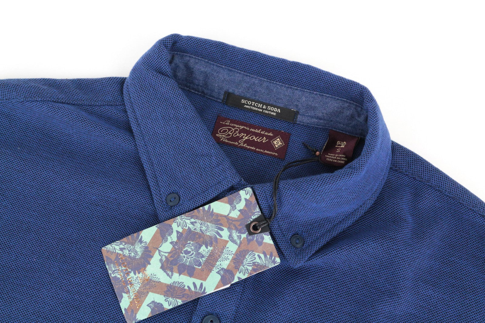 SCOTCH & SODA S Men T-Shirt Melange Blue Polo Neckline Cotton Blend Classic