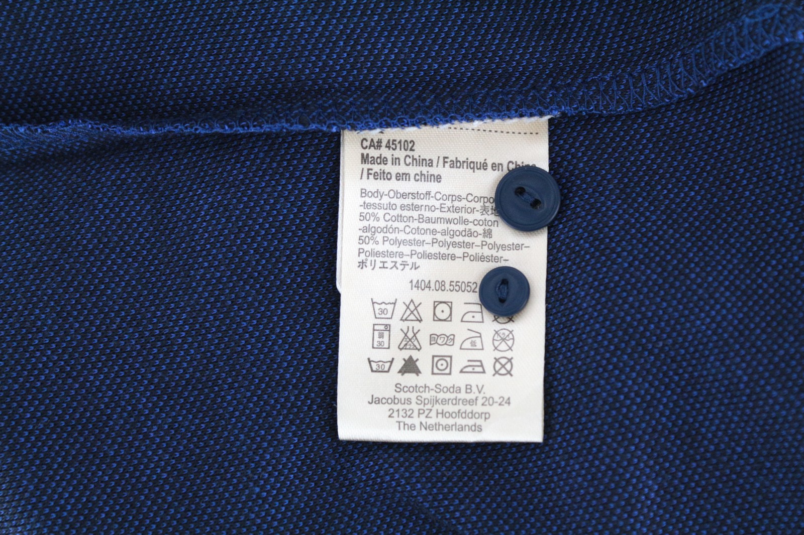 SCOTCH & SODA S Men T-Shirt Melange Blue Polo Neckline Cotton Blend Classic