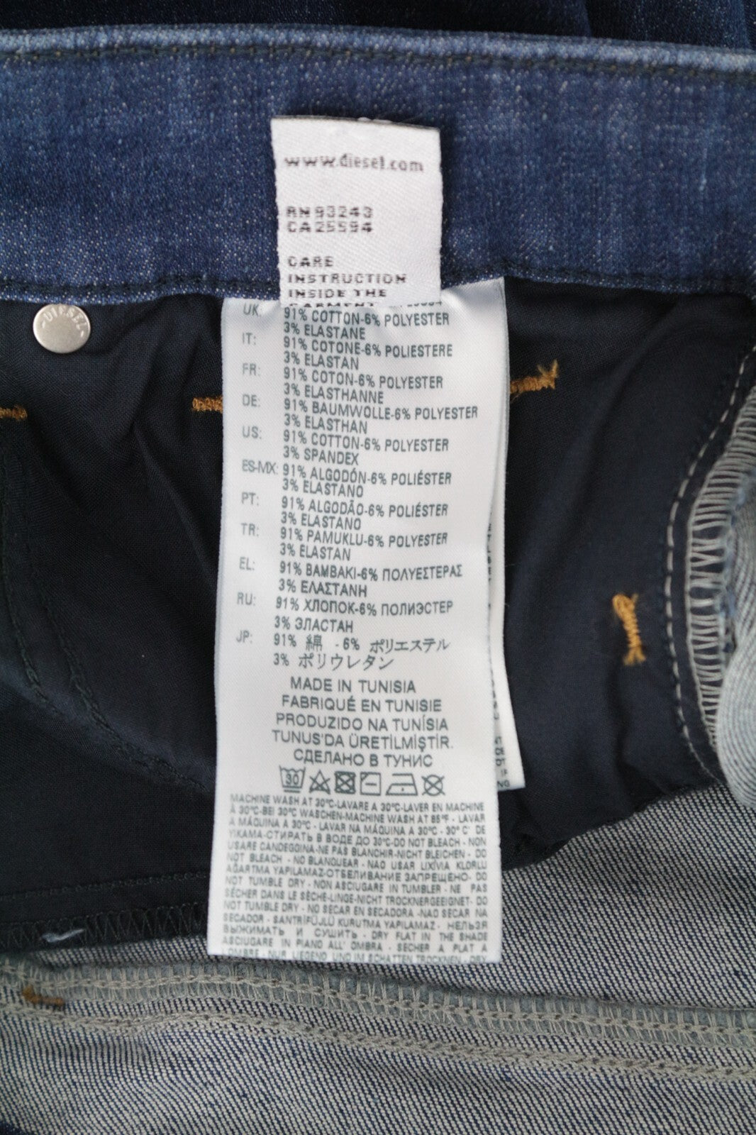 DIESEL Slandy 088AT W34/L32 moteriški džinsai vidutinio mėlynumo „Distress Super Slim Skinny“ 