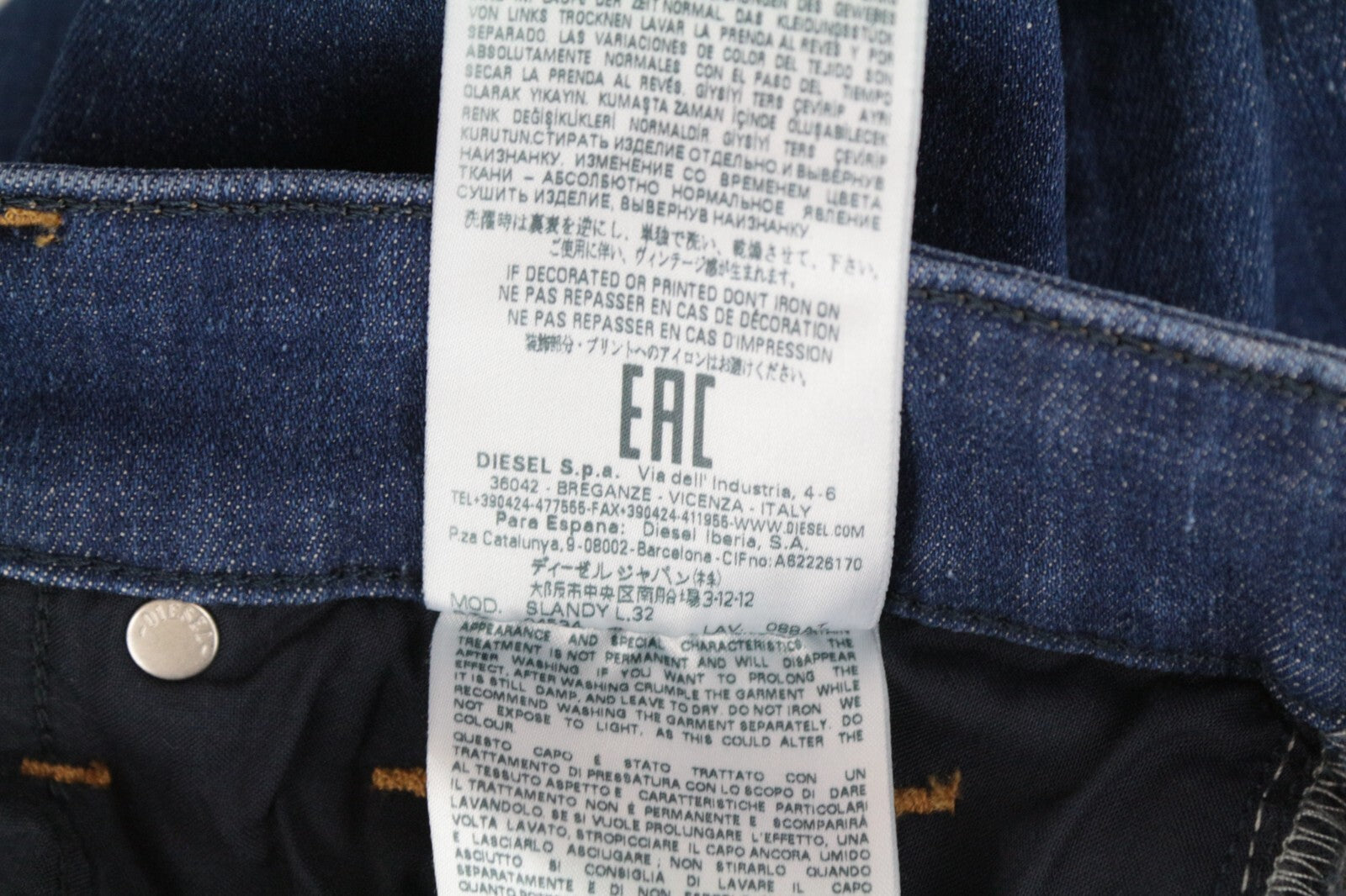 DIESEL Slandy 088AT W34/L32 moteriški džinsai vidutinio mėlynumo „Distress Super Slim Skinny“ 