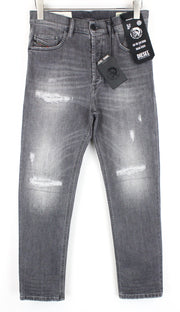 DIESEL D-Eetar 0890F W29/L30 vyriški džinsai, išblukintos pilkos spalvos, tamprūs, siaurėjantys, dėvėjimosi liemens. 