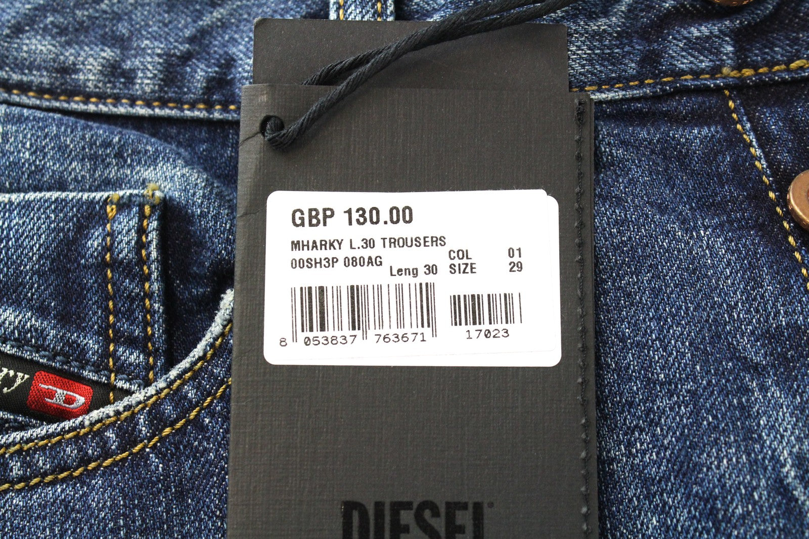 DIESEL Mharky 080AG W29/L30 vyriški džinsai Slim Skinny, dirbtinai mėlyni, akmens spalvos, plauti 