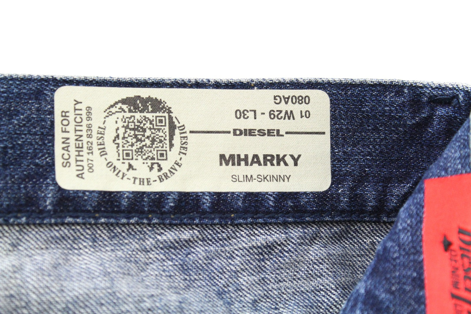 DIESEL Mharky 080AG W29/L30 vyriški džinsai Slim Skinny, dirbtinai mėlyni, akmens spalvos, plauti 