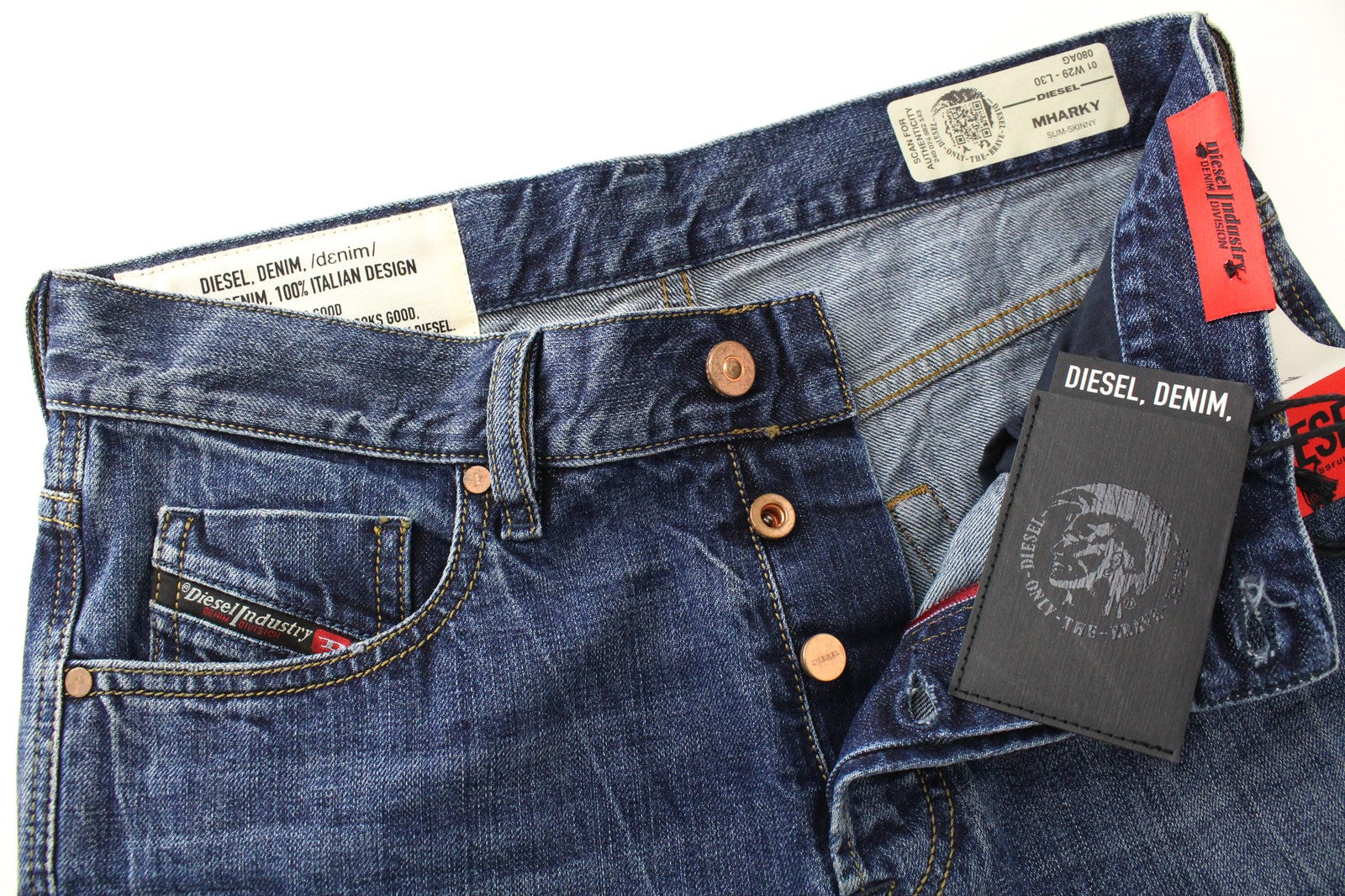 DIESEL Mharky 080AG W29/L30 vyriški džinsai Slim Skinny, akmens spalvos, dirbtinės mėlynos spalvos 