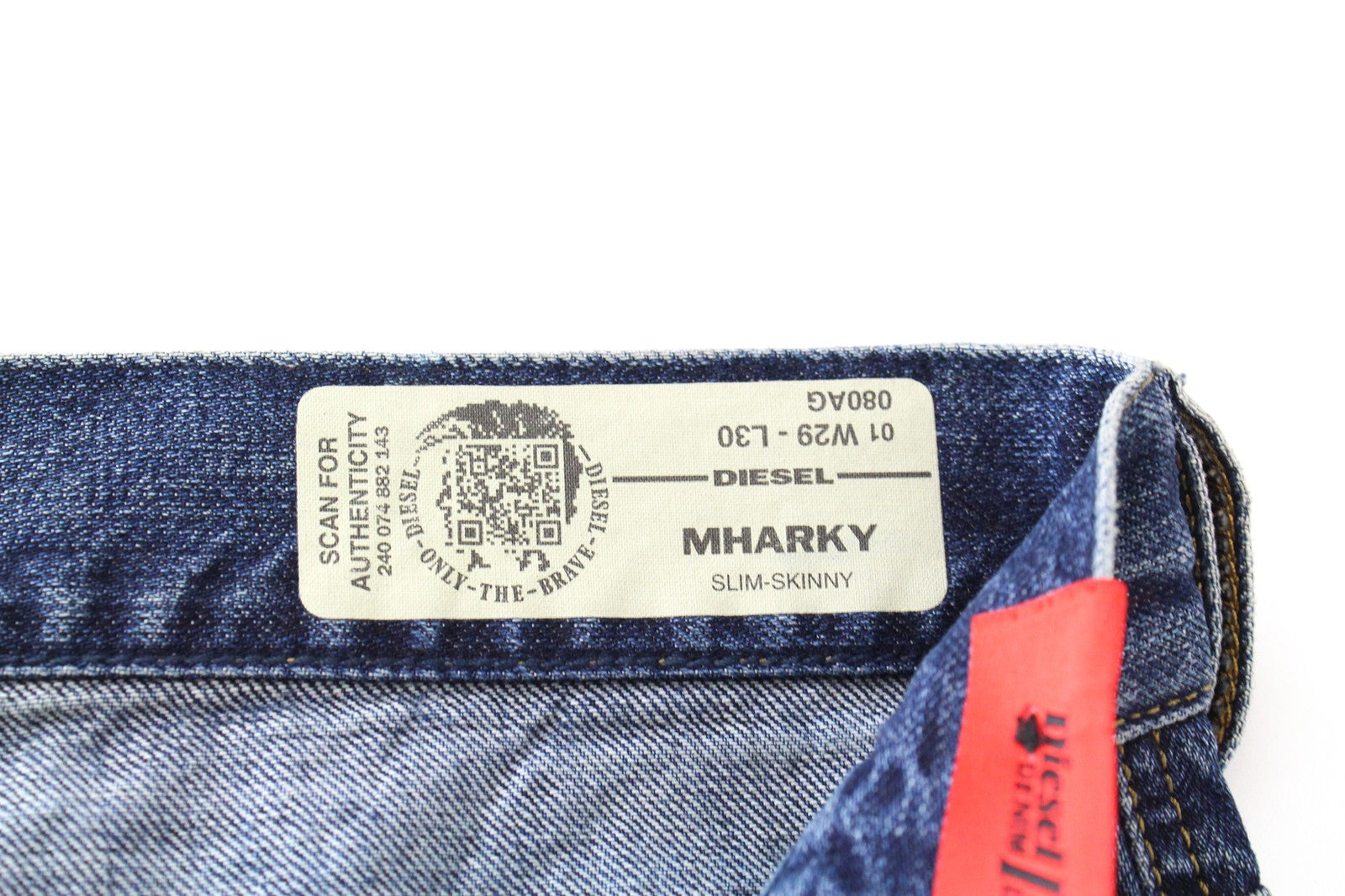 DIESEL Mharky 080AG W29/L30 vyriški džinsai Slim Skinny, akmens spalvos, dirbtinės mėlynos spalvos 