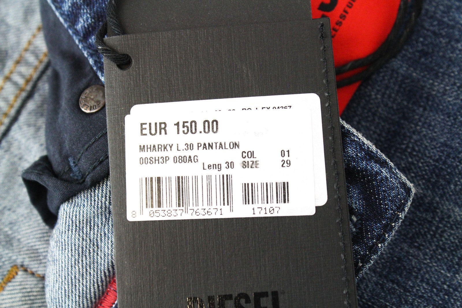 DIESEL Mharky 080AG W29/L30 vyriški džinsai Slim Skinny, akmens spalvos, dirbtinės mėlynos spalvos 