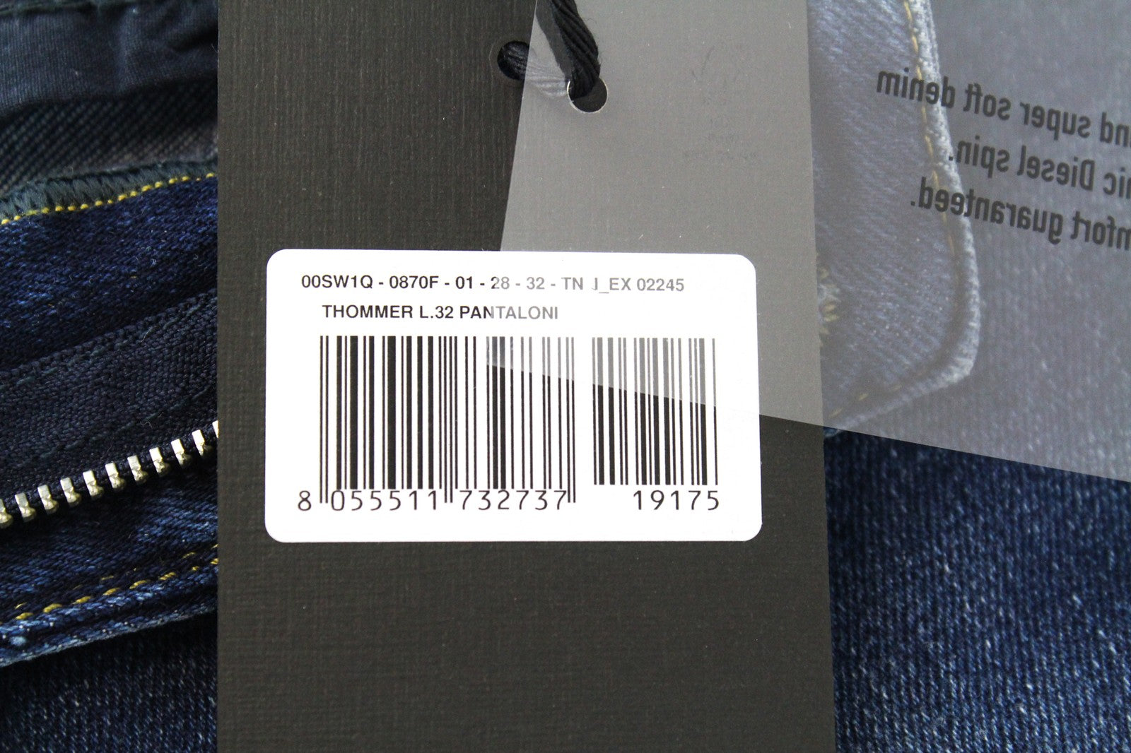 DIESEL Thommer 0870F W28/L32 vyriški džinsai, aptempti, mėlyni, su užtrauktuku ir išblukę. 
