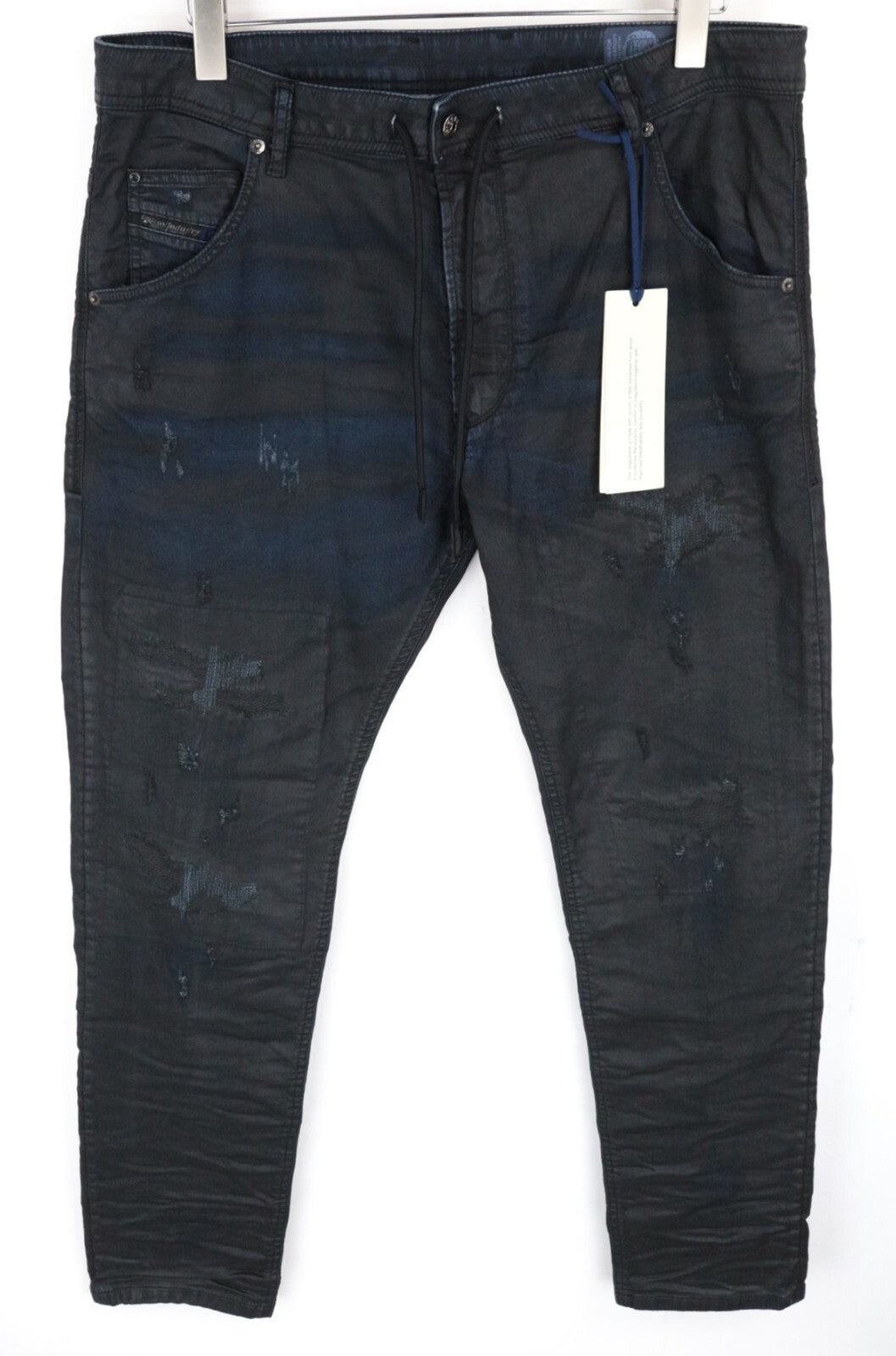 DIESEL Krooley-CB-NE 0680B W36 Men Jeans Denim Sweat Jogg Patched Vaxed Taper