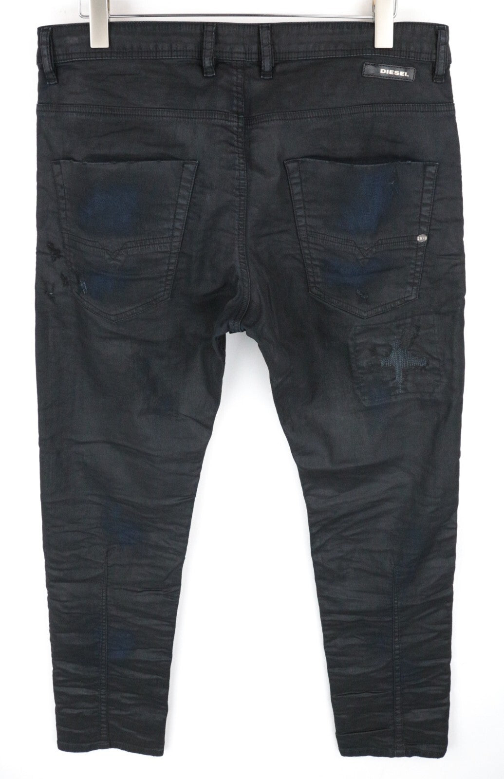 DIESEL Krooley-CB-NE 0680B W36 Men Jeans Denim Sweat Jogg Patched Vaxed Taper