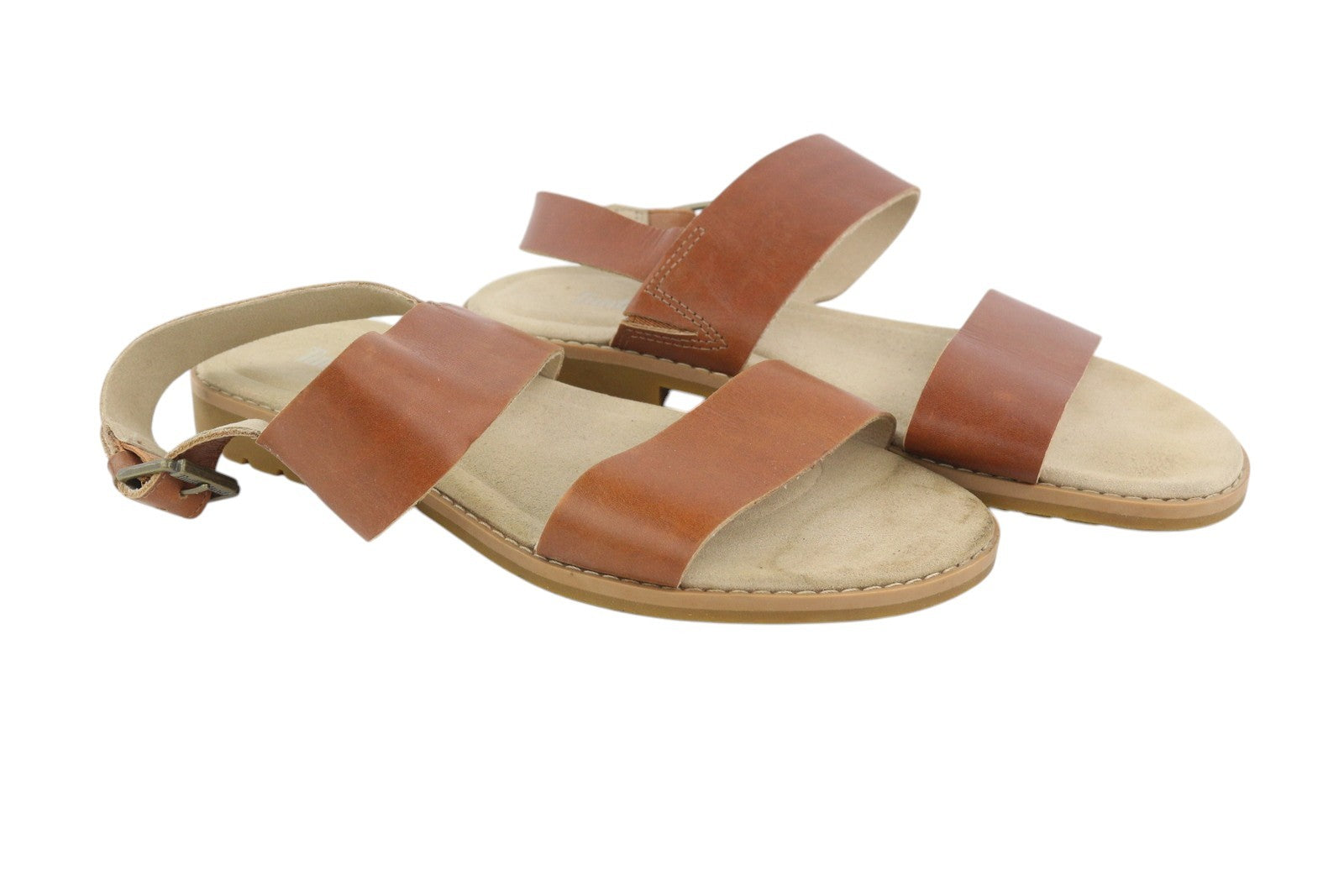 TIMBERLAND A23VZ moteriškos basutės, 36 dydžio, rudos, odinės, atviros nosies, be kulnų, laisvalaikio bateliai. 