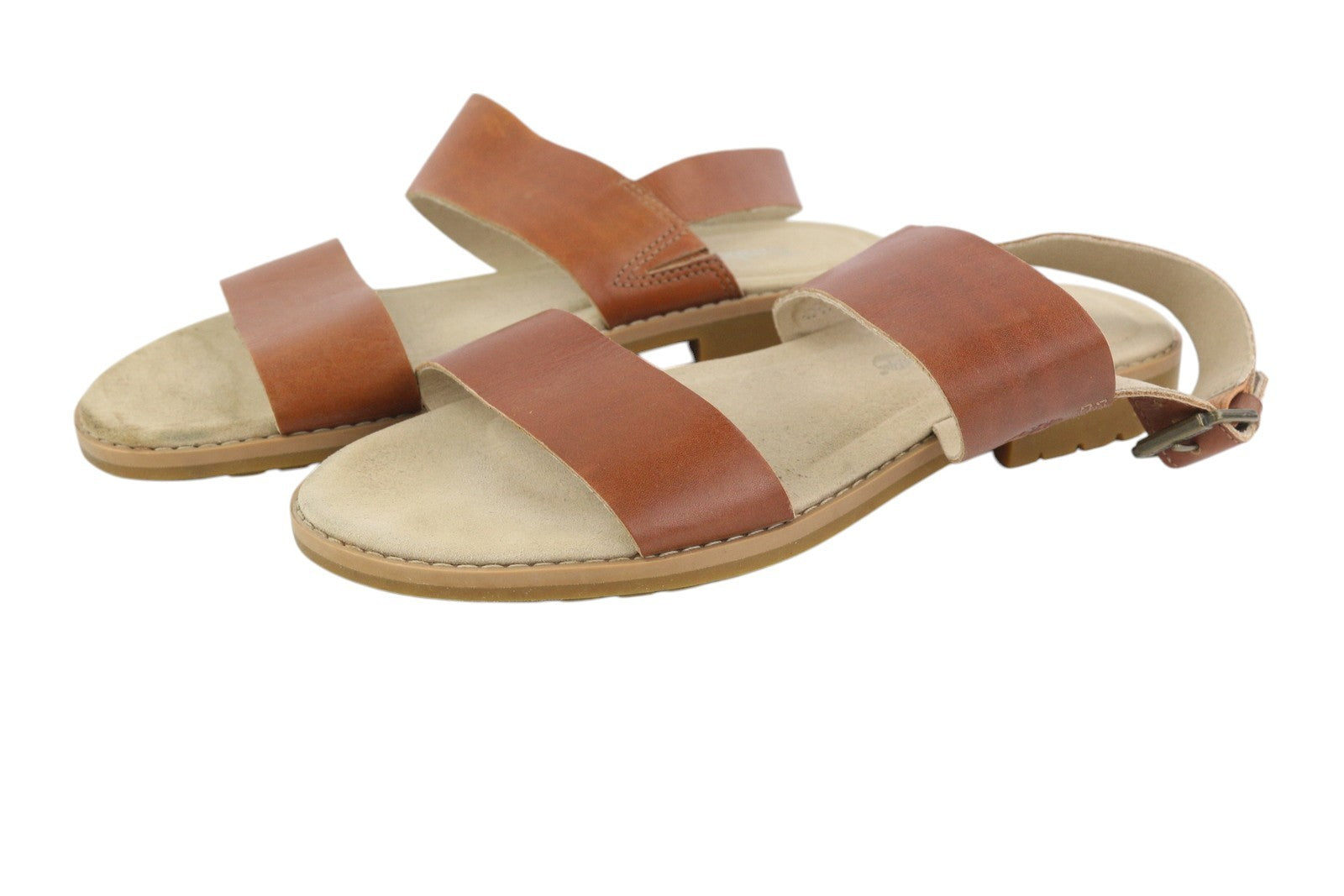 TIMBERLAND A23VZ moteriškos basutės, 36 dydžio, rudos, odinės, atviros nosies, be kulnų, laisvalaikio bateliai. 