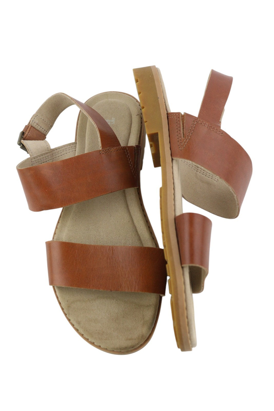 TIMBERLAND A23VZ moteriškos basutės, 36 dydžio, rudos, odinės, atviros nosies, be kulnų, laisvalaikio bateliai. 