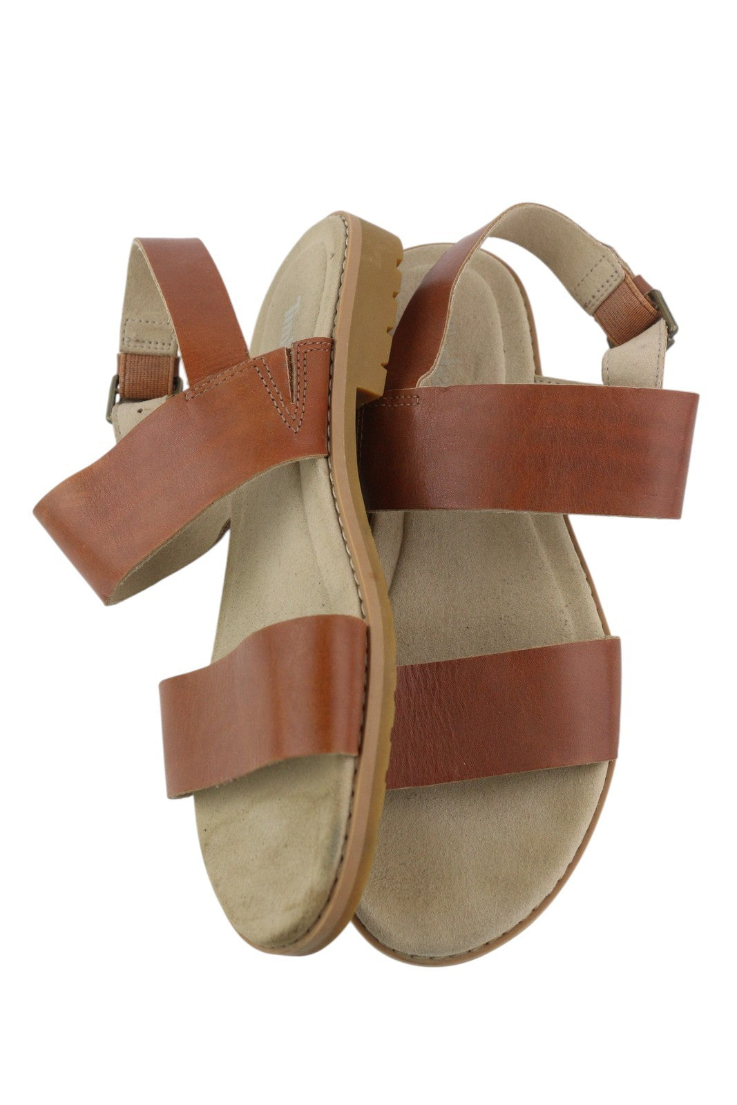 TIMBERLAND A23VZ moteriškos basutės, 36 dydžio, rudos, odinės, atviros nosies, be kulnų, laisvalaikio bateliai. 