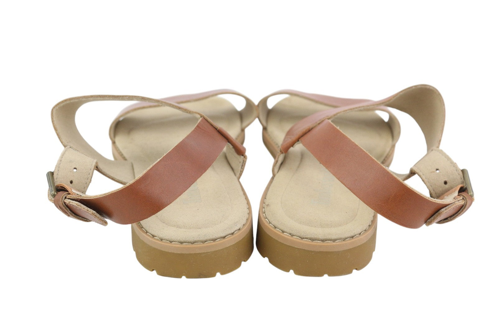 TIMBERLAND A23VZ moteriškos basutės, 36 dydžio, rudos, odinės, atviros nosies, be kulnų, laisvalaikio bateliai. 