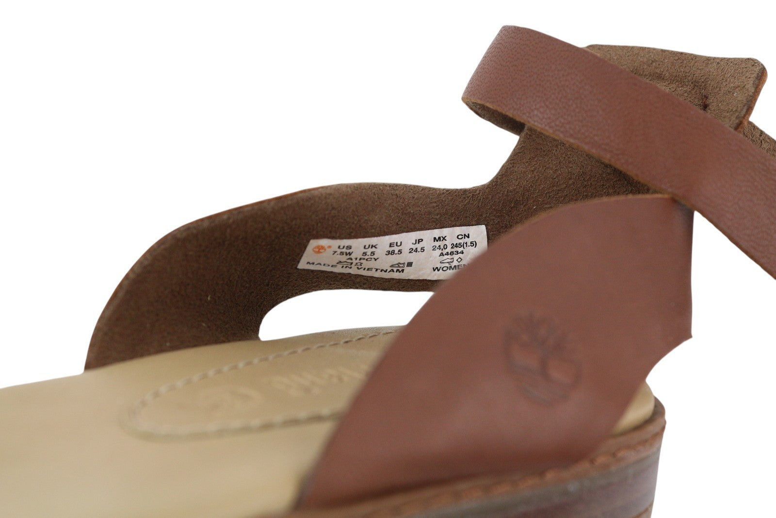 TIMBERLAND A1PCY Women Sandals EU38/38.5 Brown Leather Open Toe Flats Buckle