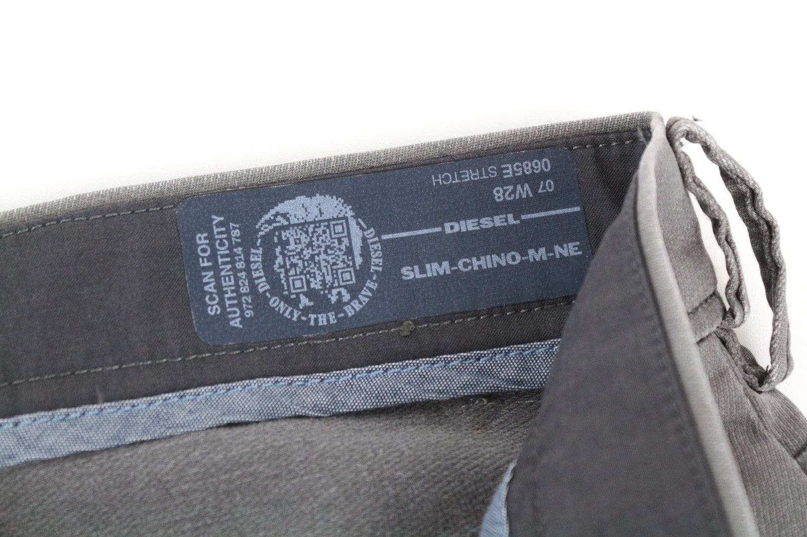 DIESEL Slim-Chino-M-NE 0685E W28 vyriški džinsai su sportinėmis kelnėmis, pilki, labai tamprūs, su užtrauktuku 