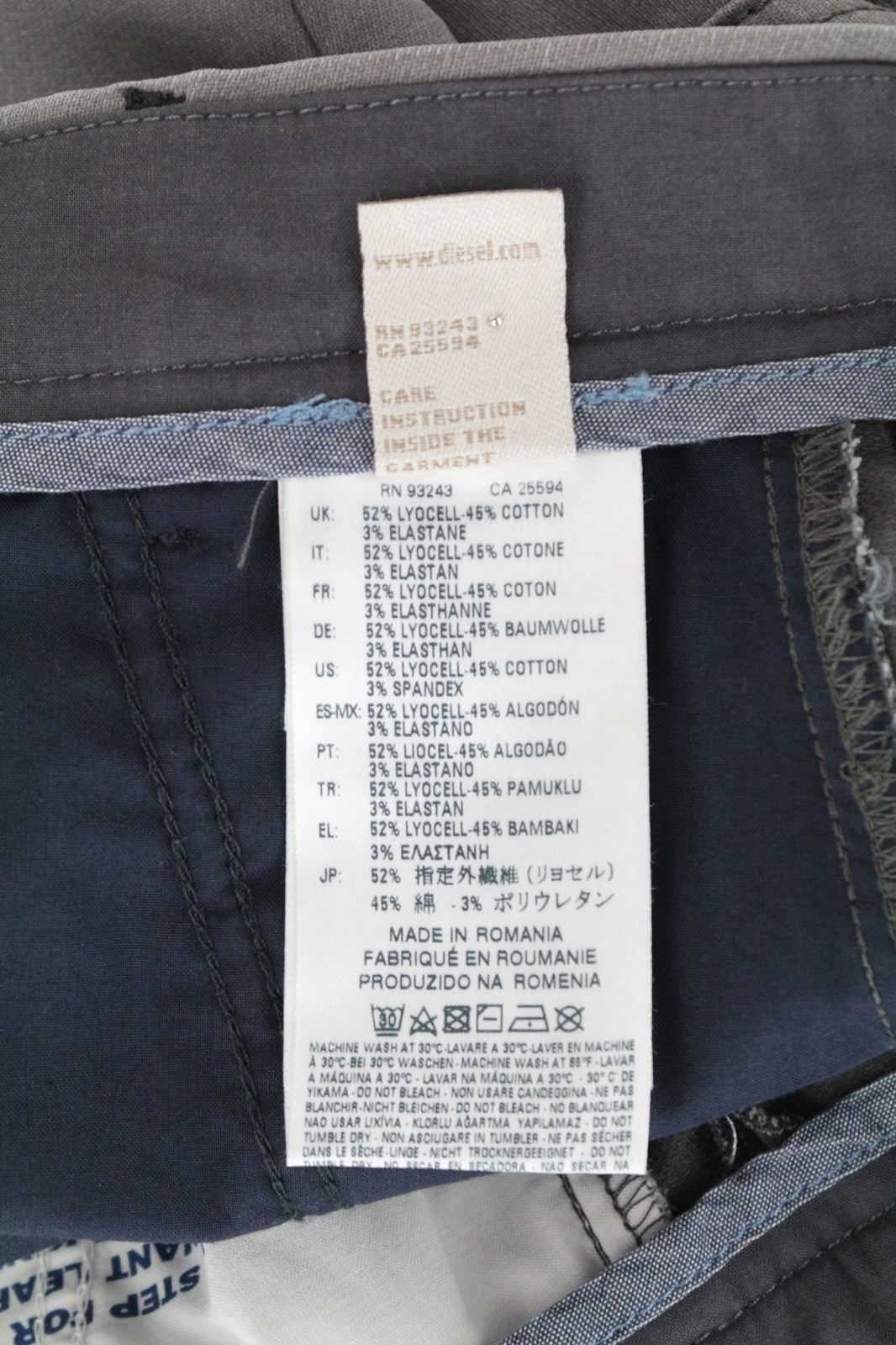 DIESEL Slim-Chino-M-NE 0685E W28 vyriški džinsai su sportinėmis kelnėmis, pilki, labai tamprūs, su užtrauktuku 