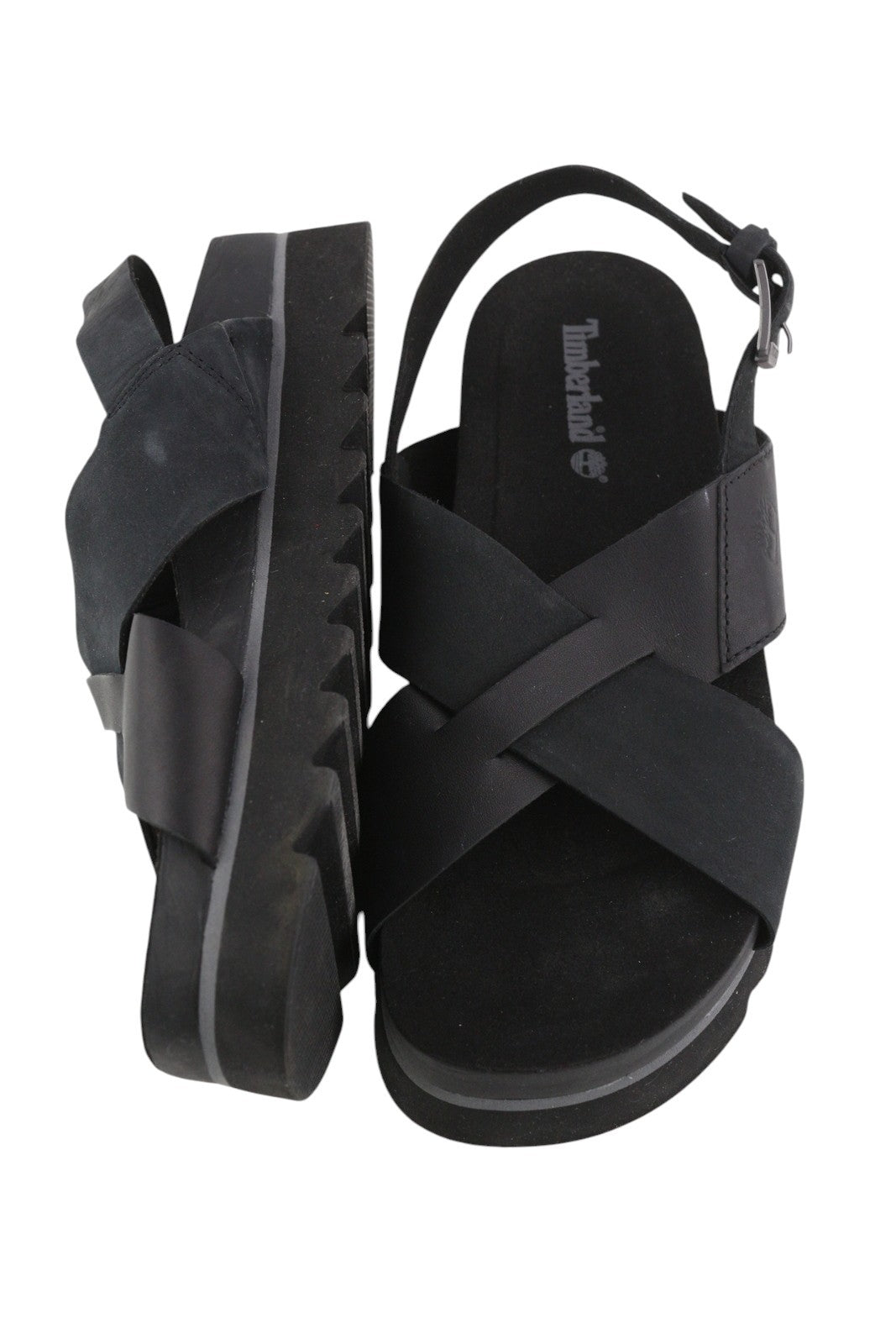 TIMBERLAND A23FE moteriškos basutės, 39 €, juodos, odinės, su platforma ir sagtimi. 