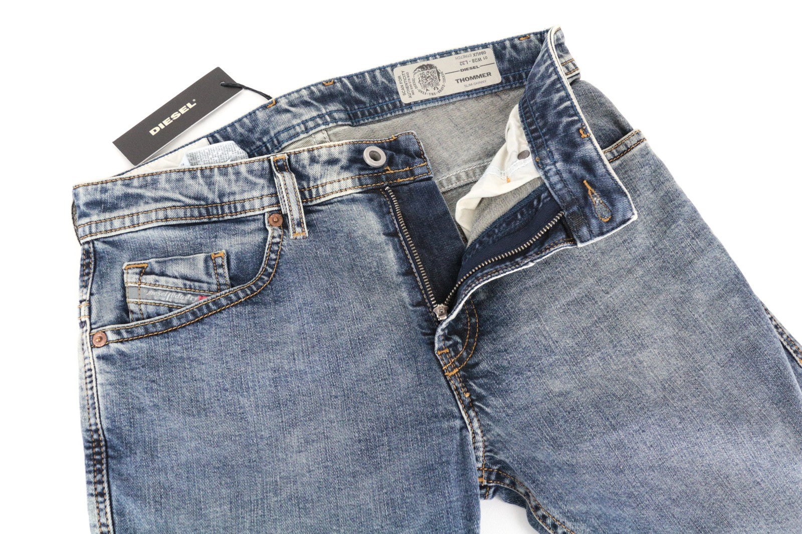 DIESEL Thommer 084UX W28/L32 vyriški džinsai su užtrauktuku, akmens spalvos, ploni, aptempti, dažyti